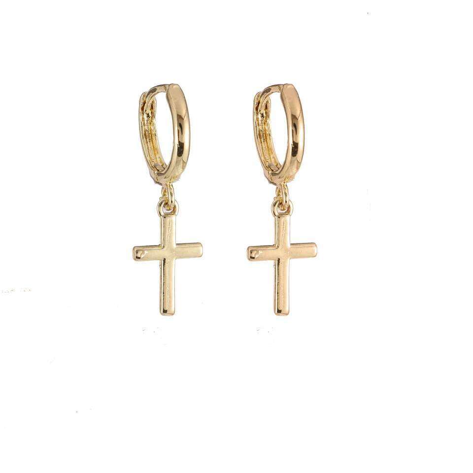 ZAKOL Golden Stainless Steel Jesus Cross Pendant Earrings for Women Men Fashion Hoop Earring Simple Daily Ear Accessories