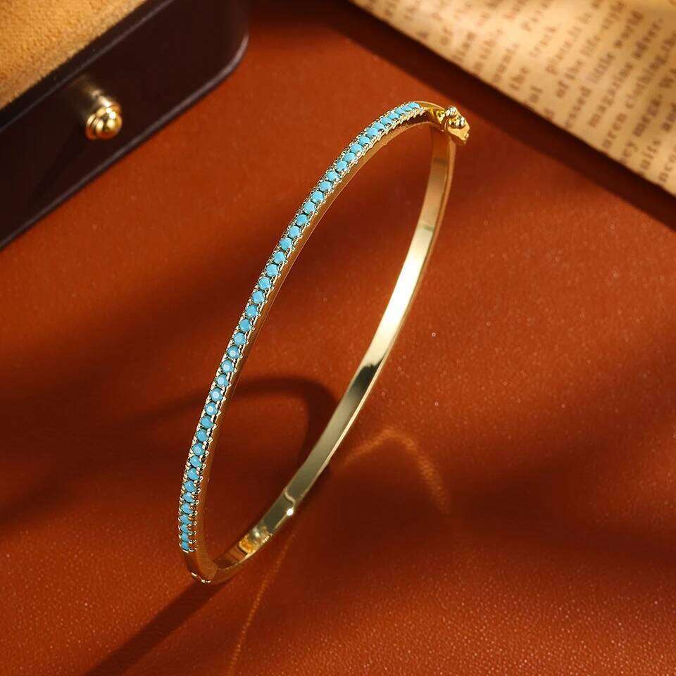 ZAKOL Brand New Blue Turquoise Micro-intact Zircon Bangle for Women Shiny CZ Tennis Bracelet Delicate Jewelry Gift
