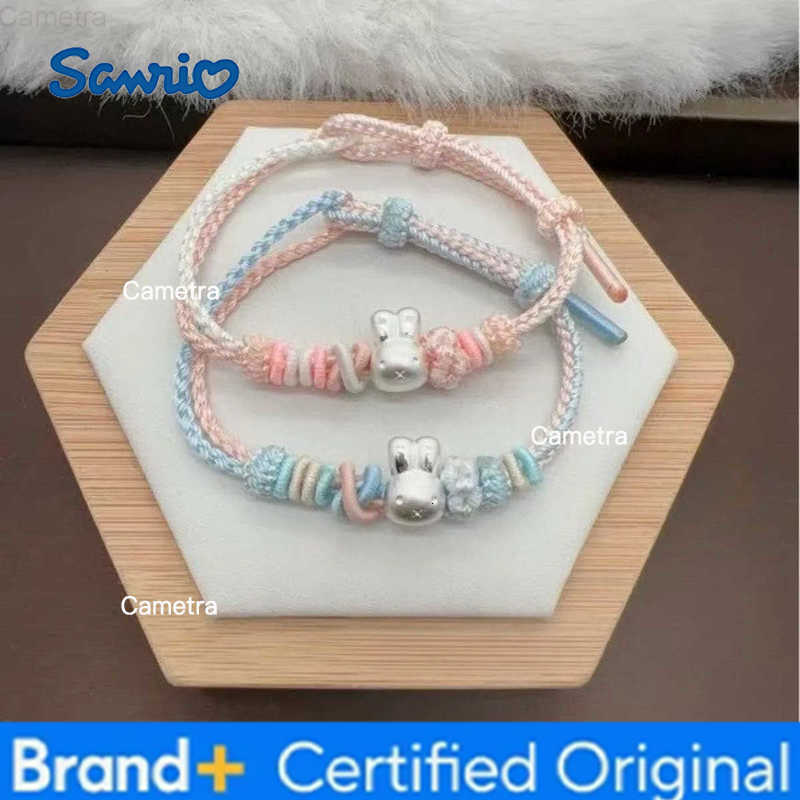 Sanrio Kawaii Miffy Rabbit Bracelet Pure Silver Cute Rabbit Hand-woven Rope Pure Silver Bracelet A Gift for Best Friends and Couples H251229