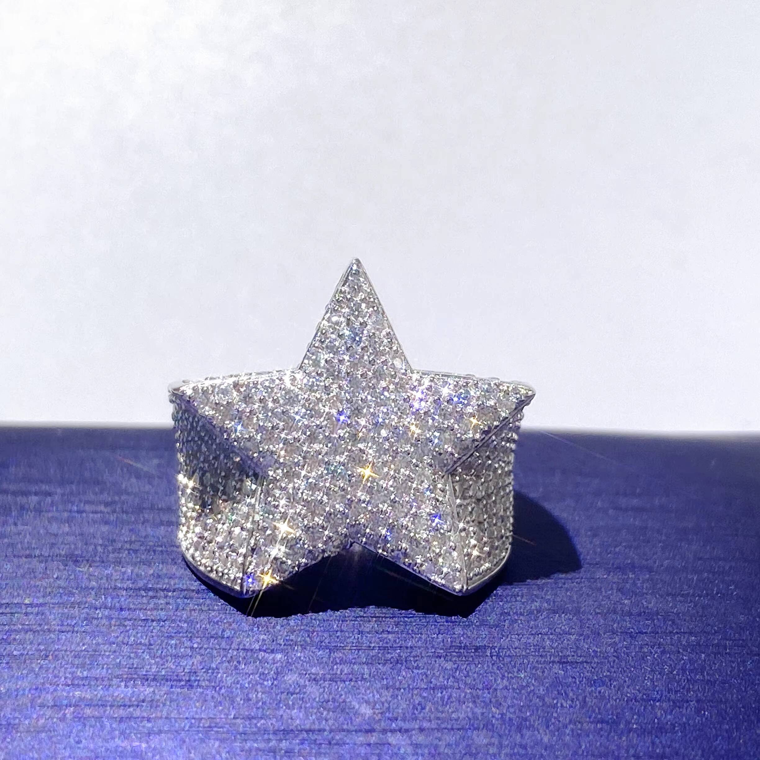 Iced Out Hip Hop Vvs Moissanite Diamond Men David Star Iced Out Star Ring