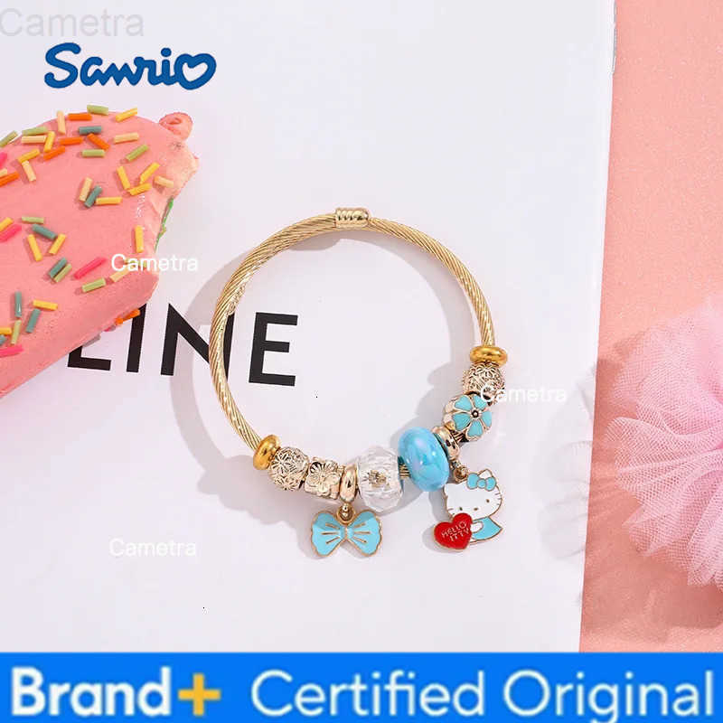 Sanrio Stainless Steel Bangle Cute Hello Kitty Flower Bowknot Charms Bracelets for Women Girls Lovely Accessories Jewelry Gifts H251229