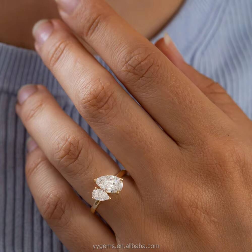 French Style MOI ET TOI Fine Pass Diamond Test Pear Shape Moissanite Ring 18K Solid Gold Engagement Rings Jewelry Women