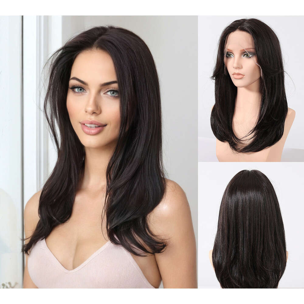 Hot Selling 13*6 Large Area Lace Wig Middle Part Black Brown Long Straight Hair Fashion Full Head Hairstyle Wigs VMS