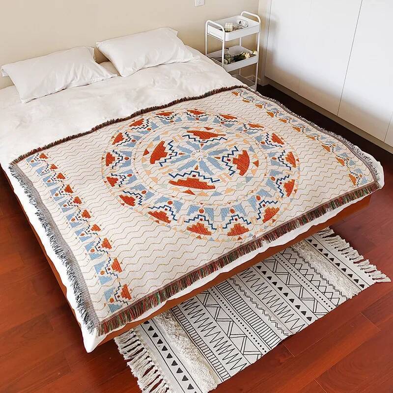 Bestseller Bohemian Style Cotton Yarn Jacquard Cover Blanket Decoration with Tassels Linen Hotel Flag Bed End Towel ddmytues