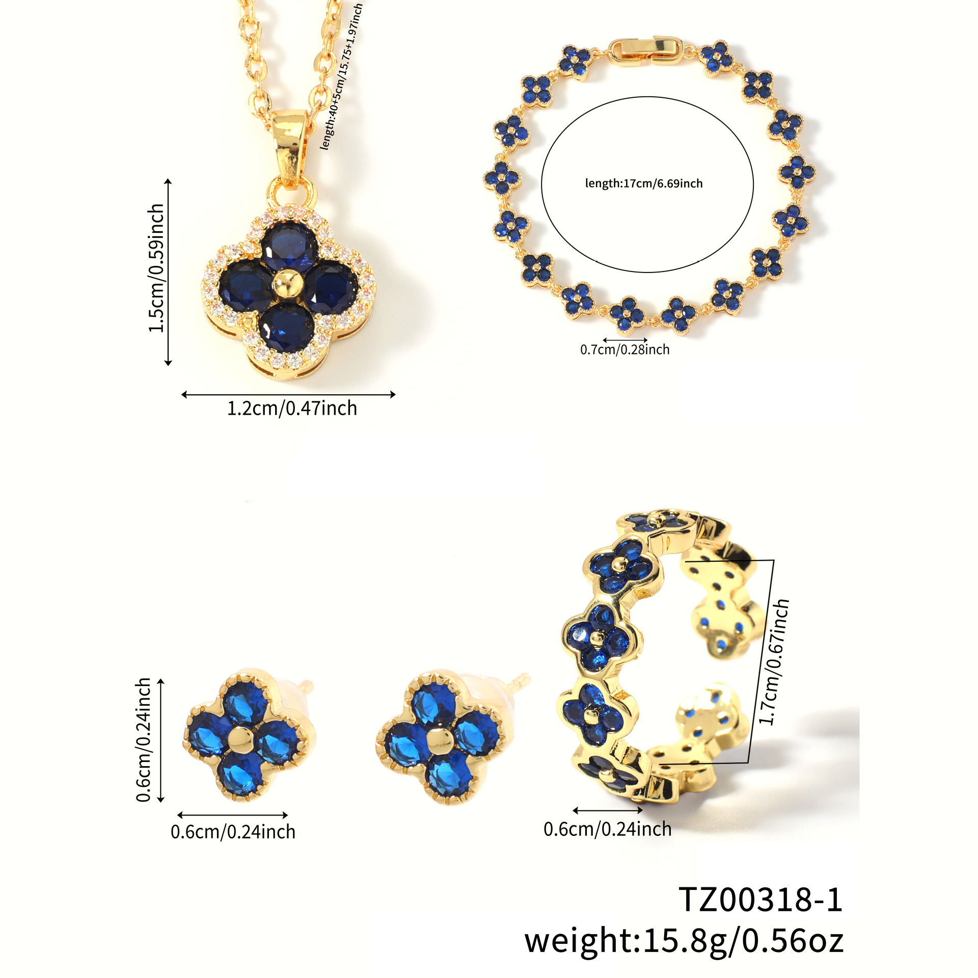 High-End Colorful Bracelet Four-Leaf Clover Bangle Luxury Jewelry For Women Moissanite Chain Copper Inlaid Zircon Earrings Necklace Bracelet Ring Jewe