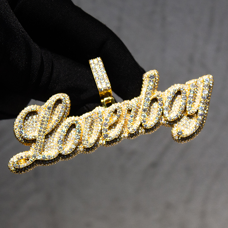 Custom Moissanite Pendant Name 925 Silver Yellow Gold Plated Fully Vvs Iced Out Hip Hop Moissanite Pendant