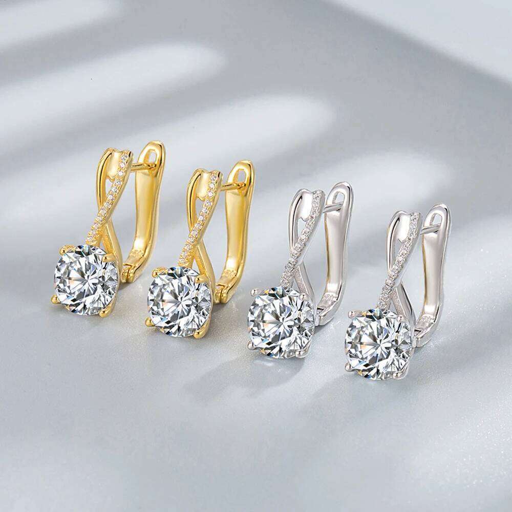 D COLOR 2.0CT Moissanite Drop Huggie Earrings Real 925 Silver Women Gold Plated Hoops Infinite Earring Certified Wedding Jewelry 3a3