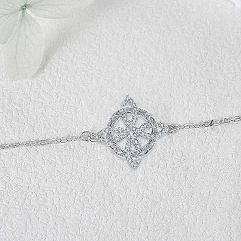 925 Thai Silver Witch Knot Zirconia for Women Witchcraft Good Luck Amulet CZ Chain Bracelet Wicca Protection Jewelry 25H1229
