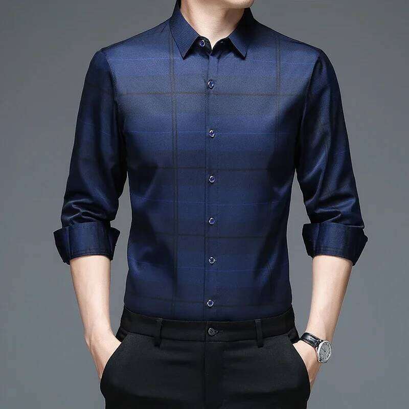 New Men's Casual And Fashionable Long Sleeved With Printed Anti Wrinkle Business Shirt