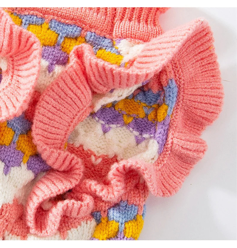 Knitted Flower Pet Dog Sweaters Orange Winter Warm Year Clothing for French Bulldog Outfits Fancy Small Puppy Overalls 251219