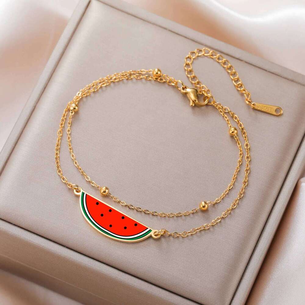 Watermelon Charm Bracelets for Women Men Stainless Steel Gold Color Hand Bracelet Fashion Waterproof Jewelry Gift 25H1229