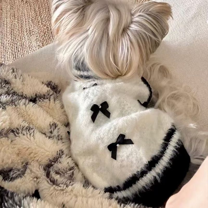 Luxury Dog Sweater Cute Small Dog Sweater with Bowtie Puppy Dogs Clothes for Small Medium Dogs Cats Girl Warm Fall Winter Pet Pullover for Yorkshire C