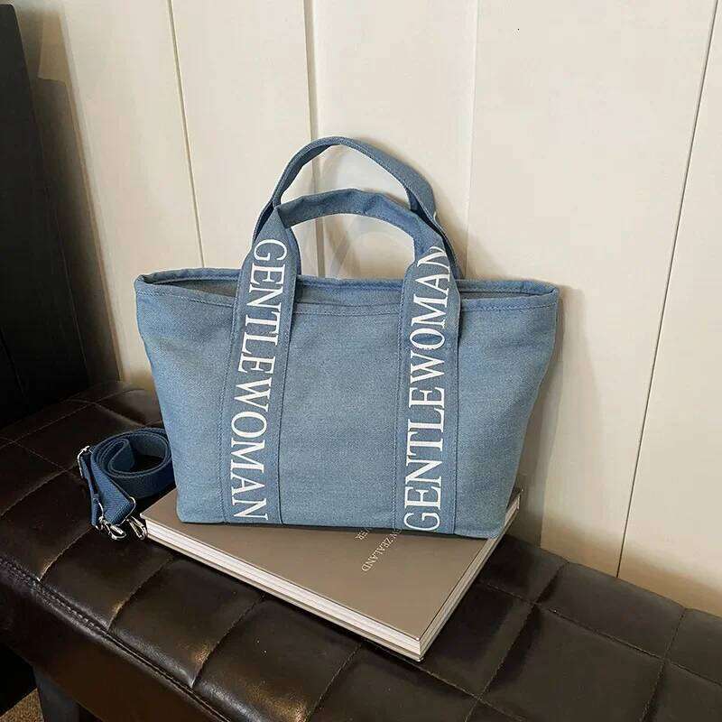 Fashionable Canvas Shoulder GW Letter Print Trendy Phone Crossbody Soft Polyester Lining Vintage Style Tote Bag LEMON KOKO