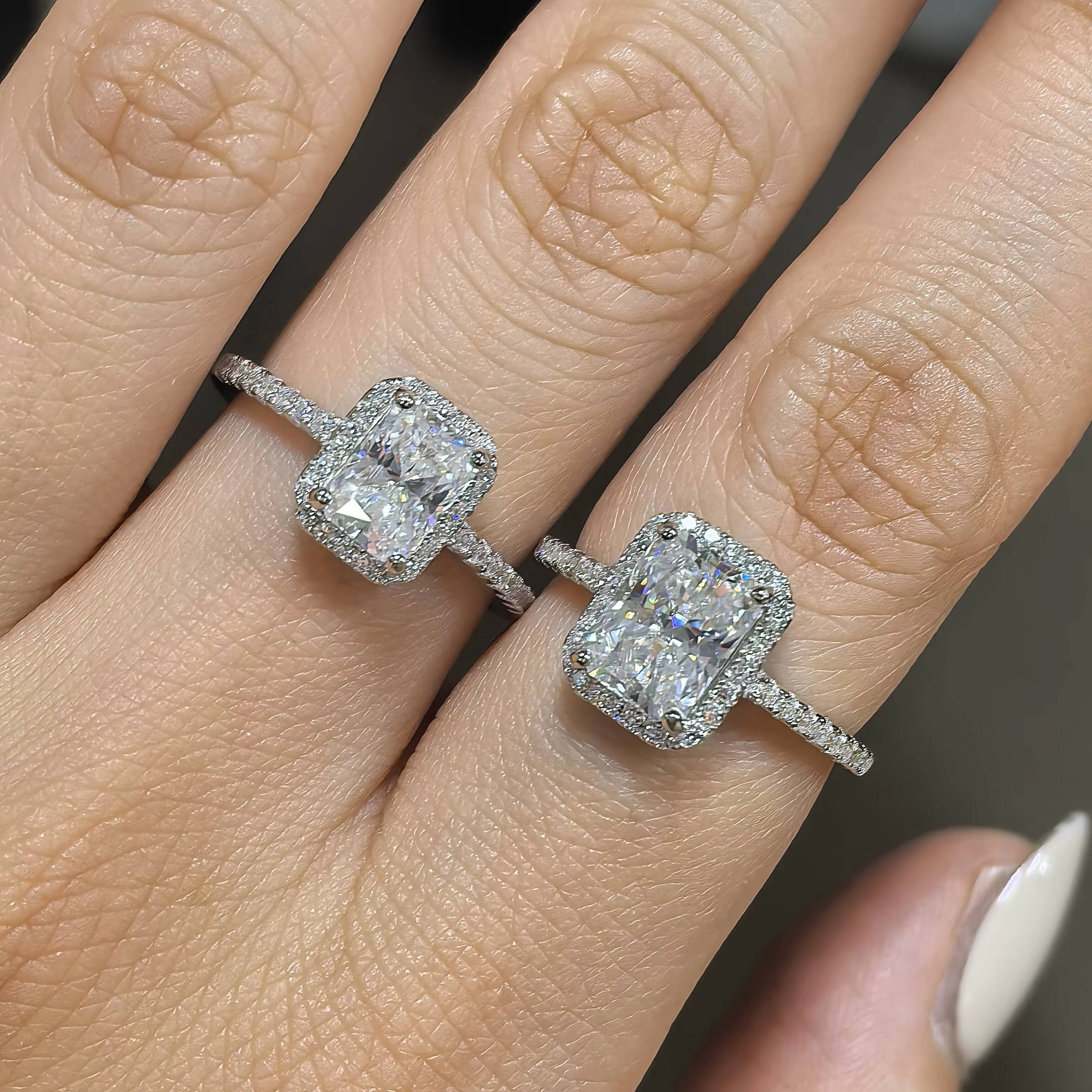 S925 Sterling Sliver Plated Wedding Engagement Promise Diamond Rings GRA Certificate Moissanite Diamond Ring