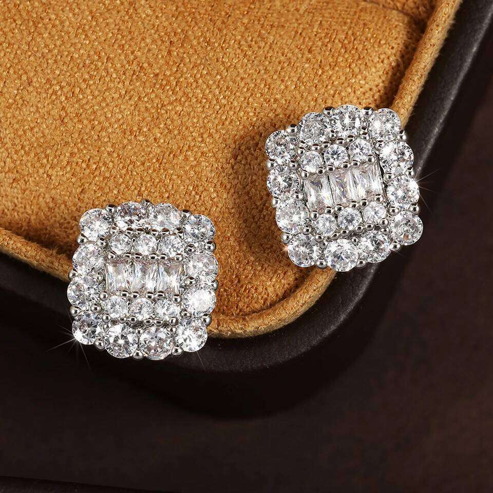 ZAKOL Shiny Clear Iced Out Zircon Stud Earrings for Women Geometric Square Buling Crystal CZ Jewelry Gift