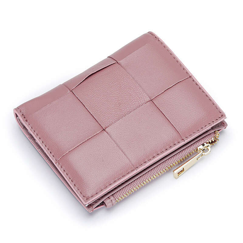 Lambskin for Women, Short 2025 New Model, Ins Style, Korean Niche Design, Woven Genuine Leather, Foldable Small Wallet