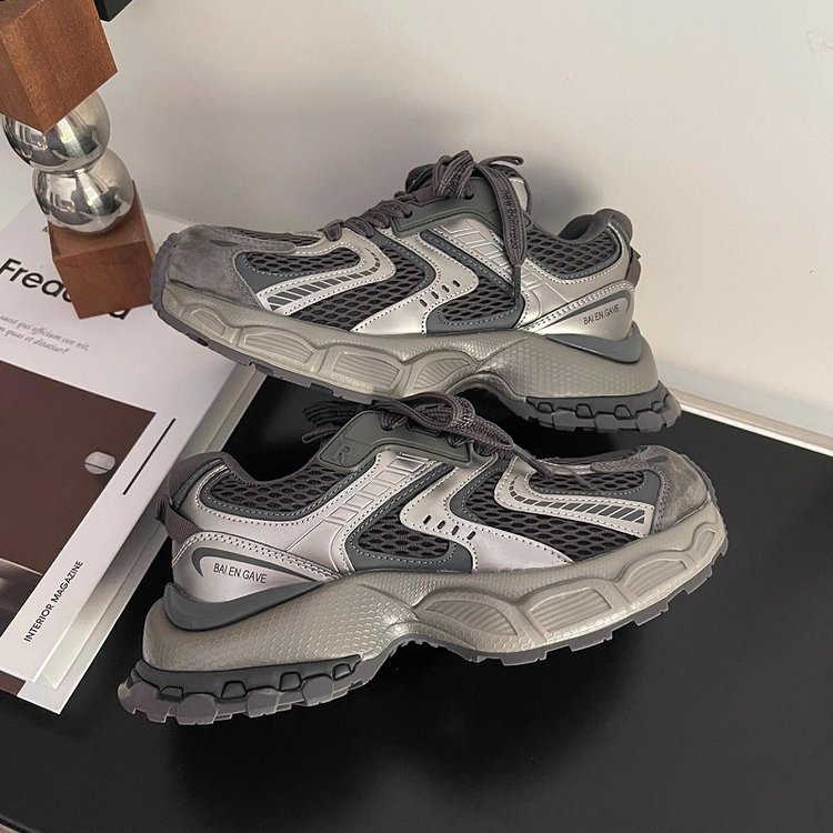 New Womens Platform Sneakers 2026 Spring Summer Simple Design Color Blocking Mesh Casual Shoes Gray Gun Color Free Shipping