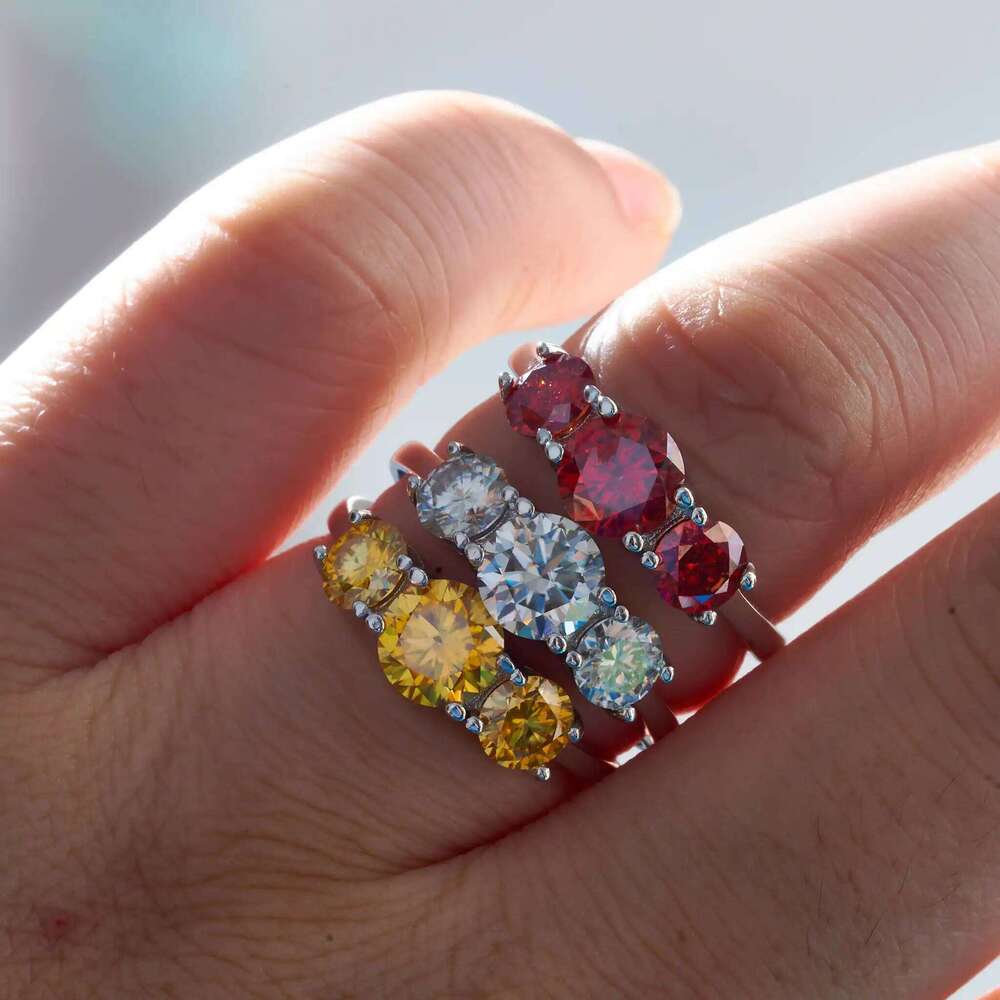 Real D Color VVS1 Round 2.0-4.0ctw Moissanite 3 Stone Ring 925 Pure Silver Jewelry Certified for Women Wedding Engagement Gift 5c5