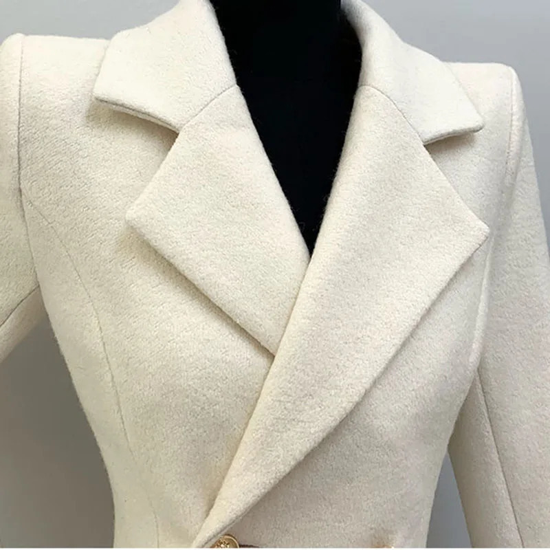 Autumn Winter Fashion HighQuality Womens Woolen Coat 2025 Temperament Double Breasted Solid Color H322 251216