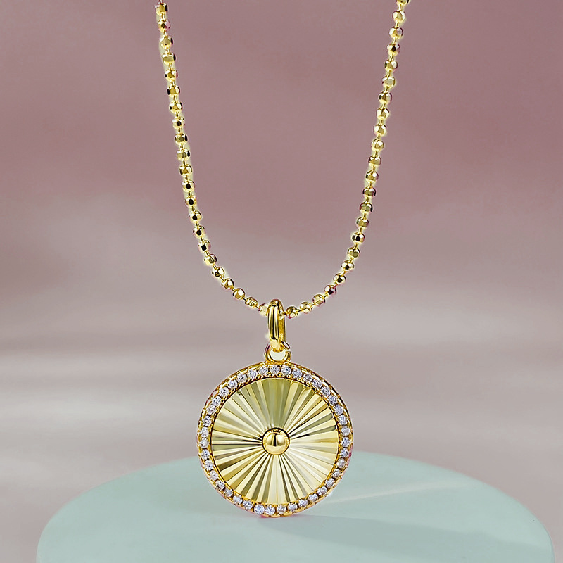 S925 silver gold-plated daily light luxury brushed round pendant fashion versatile commuting necklace