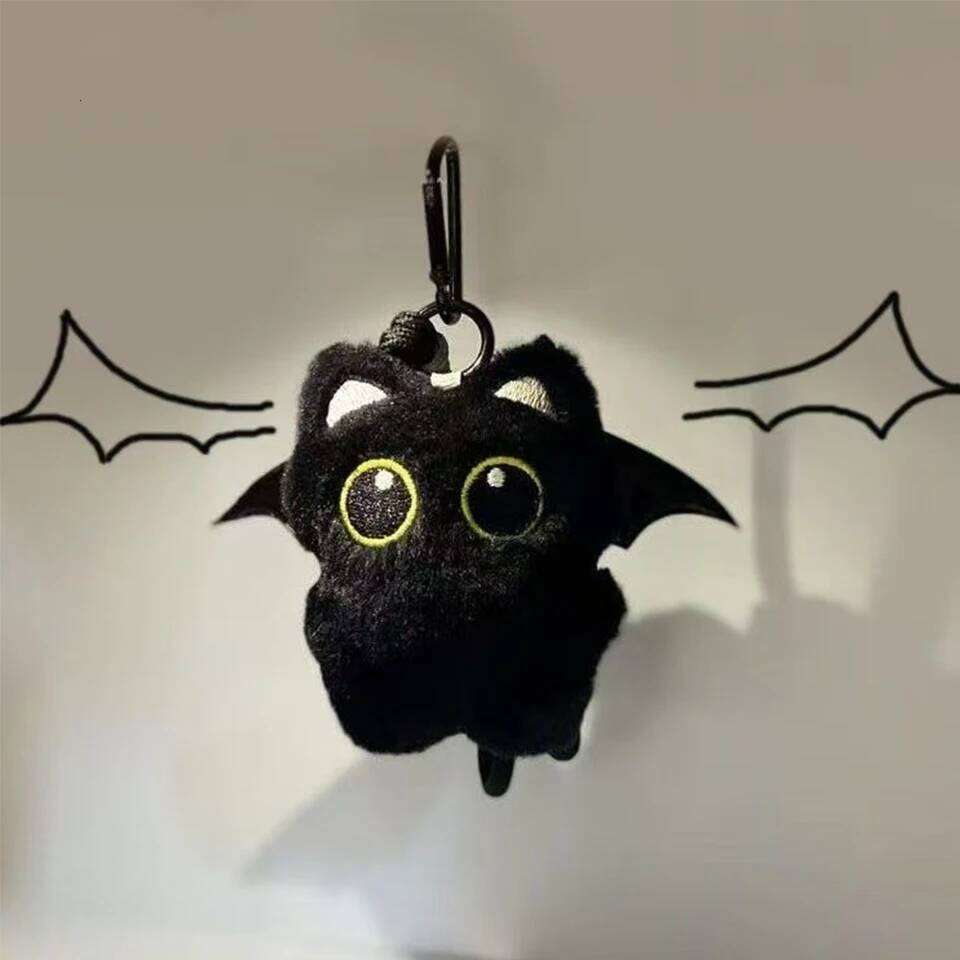 ZAKOL Cute Black Cat Plush Toy Doll Keychain Bag Pendant Charms Car Keyring Accessories For Women Couples Kawaii Gift