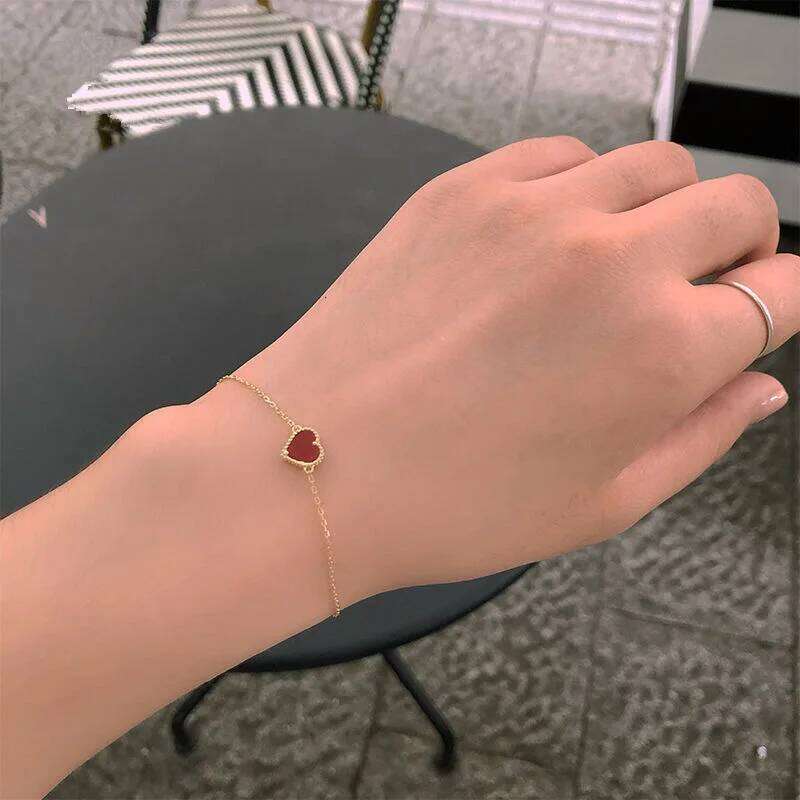 925 Sterling Silver Heart-shaped Agate Bracelet Women's Summer New Simple Small Red Heart Student Gift Party Jewelry 25H1229