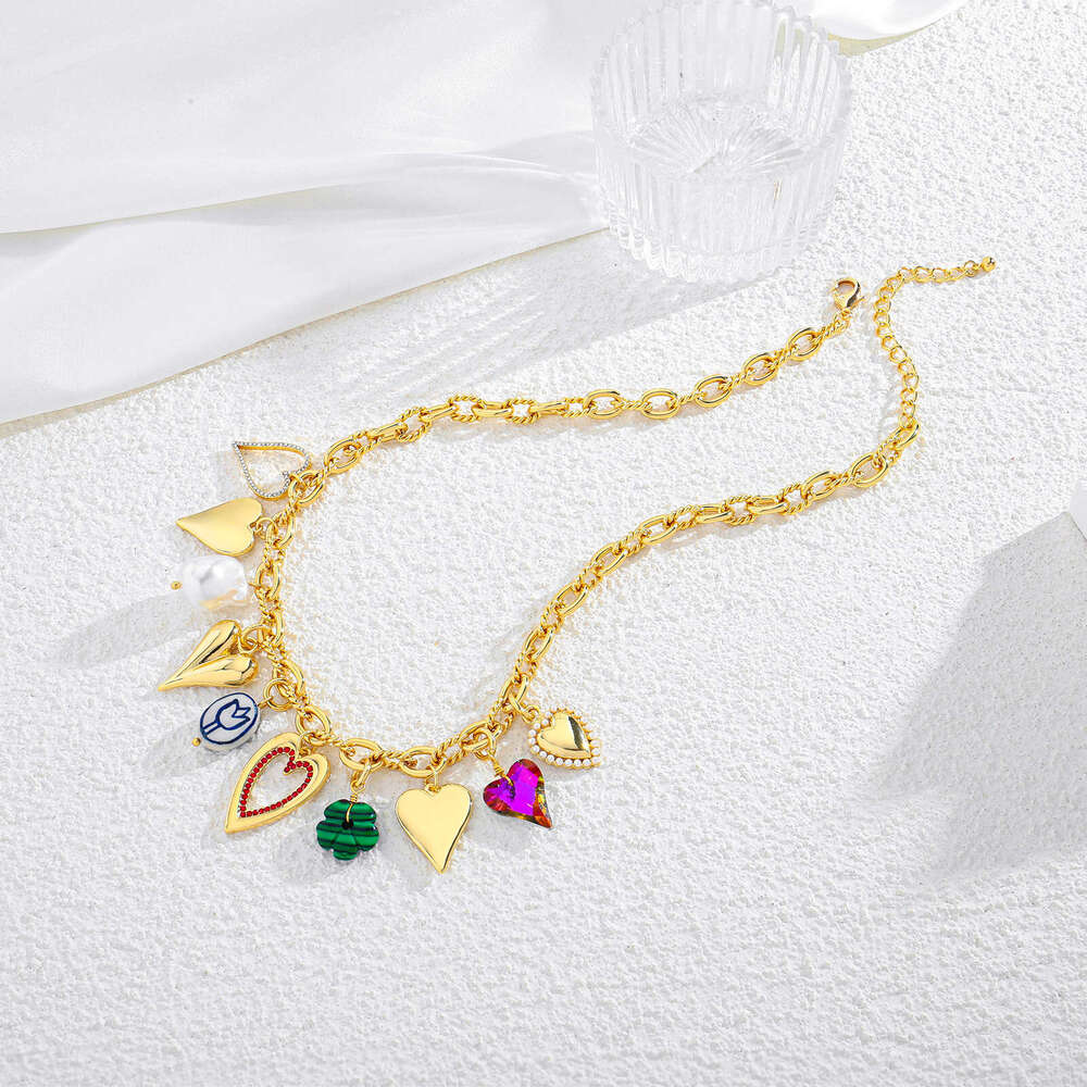 Cross-Border Colorful Heart-Shaped Fashion DIY Multi-Pendant High-End Beach Vacation Dopamine Necklace for Women