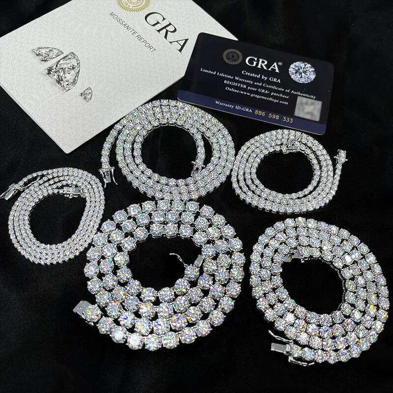 2/3/4/5mm Real Moissanite Tennis Necklace Bracelet For Women Men 925 Sterling Silver Full Diamonds With GRA Hiphop Party Jewelry eb8