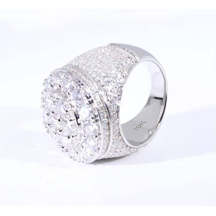 Custom Handmade 18k White Gold Plated S925 Silver Iced Out Bling Moissanite Diamond Cuban Ring Form Men Hip Hop Rings