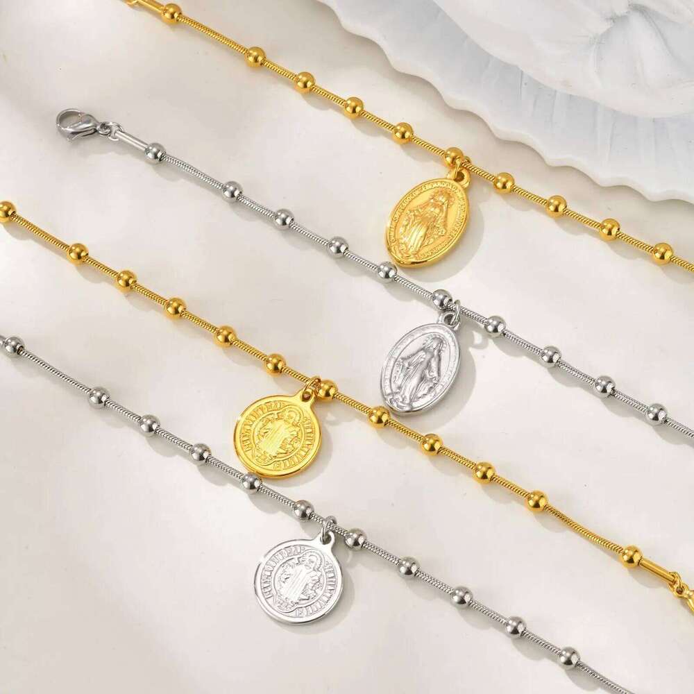 Vnox Stainless Steel Women's Rosary Bracelets, Saint Benedict Virgin Mary Jesus Cross Prayer Bracelet , Trendy Religion Jewelry 25H1229