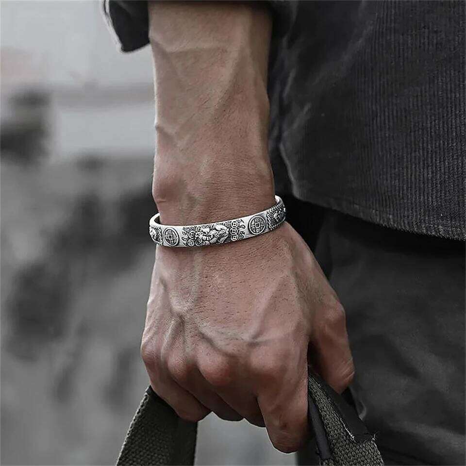 ZAKOL Hiphop Rock Feather Wing Cuff For Men Boys Silver Color Metal Wristlet Bracelets Festival Jewelry Gifts