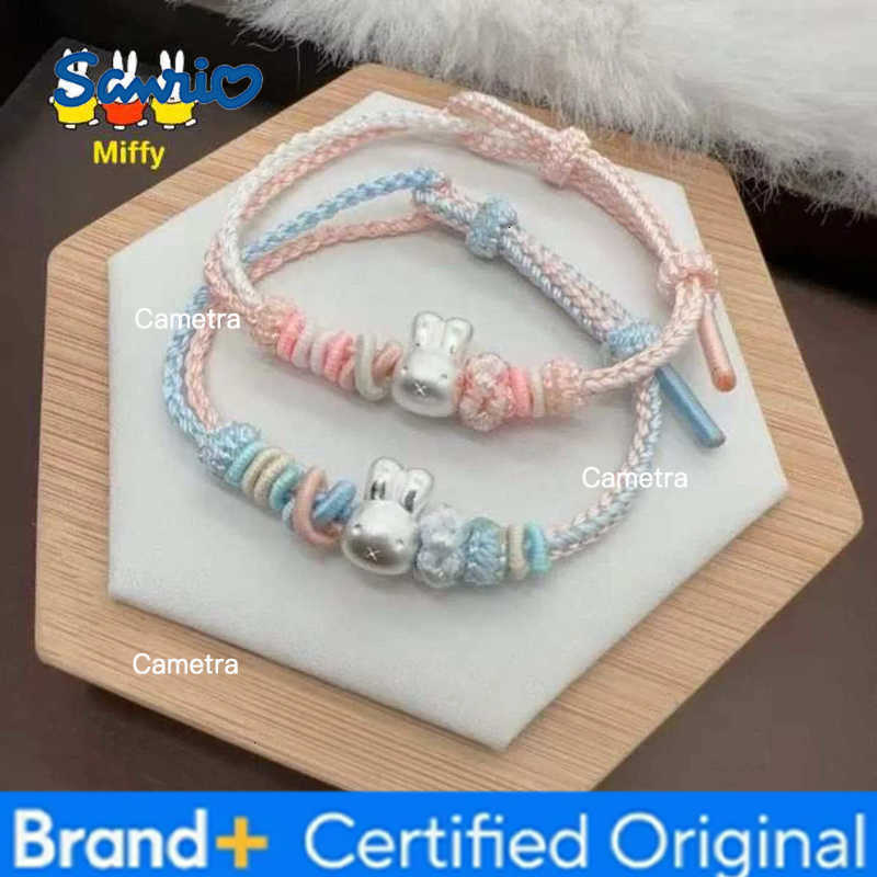 Sanrio Kawaii Miffy Rabbit Bracelet Pure Silver Cute Rabbit Hand-woven Rope Pure Silver Bracelet A Gift for Best Friends and Couples H251229