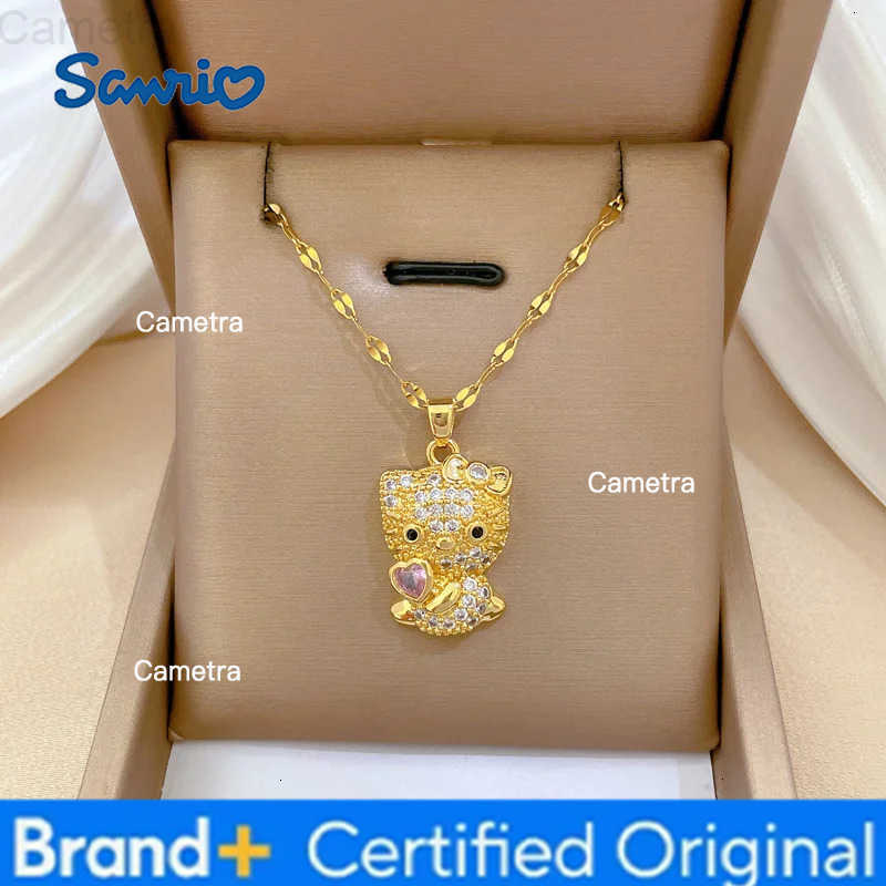 Sanrio Cute Gold Color Shiny Zircon Hello Kitty Pendant Necklaces for Women Girls Fans Cute Collar Accessories Jewelry Gifts H251229