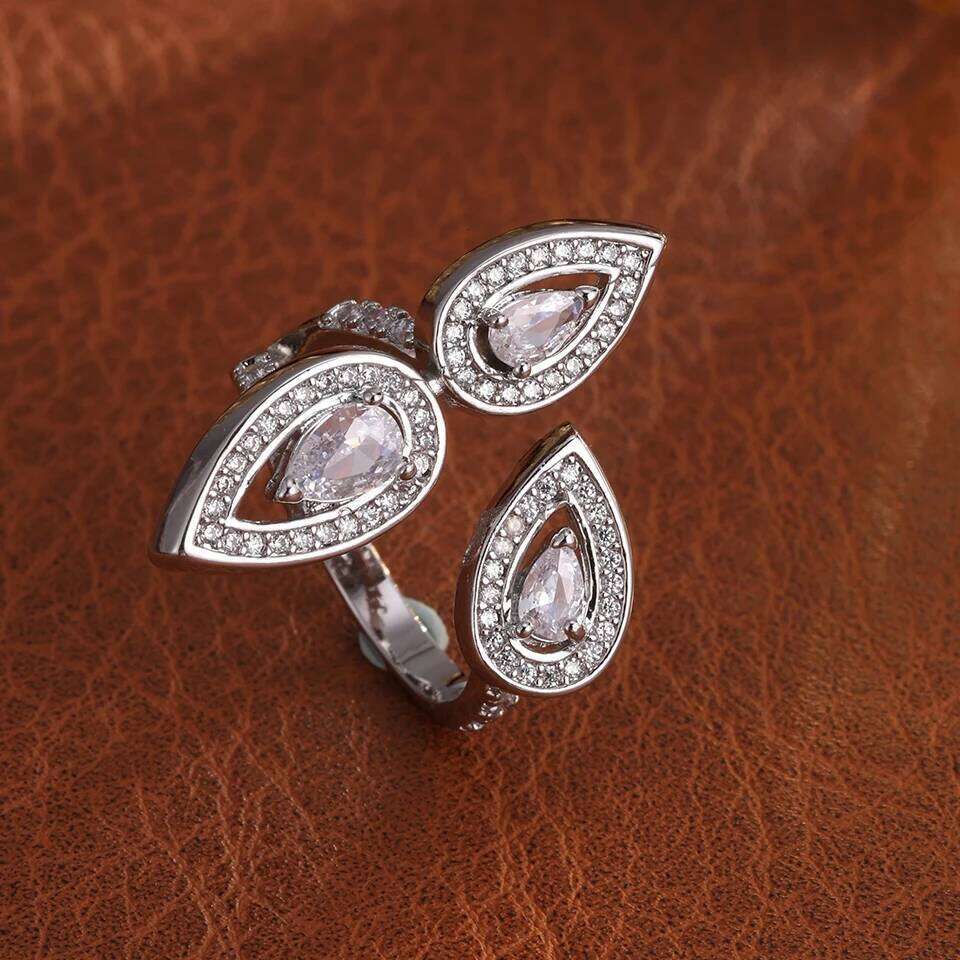 ZAKOL Shiny Pear-shaped Zircon Turkey Evil Eye Design Adjustable Open Rings Niche Fashion Couple Ring Engagement Jewelry Gift