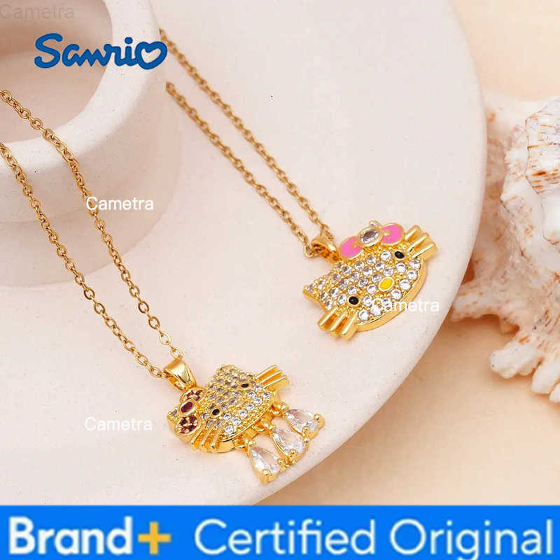 Sanrio Cute Zircon Hello Kitty Pendant Necklaces for Women Girls Stainless Steel Chain Jewelry Accessories Gifts for Friends H251229