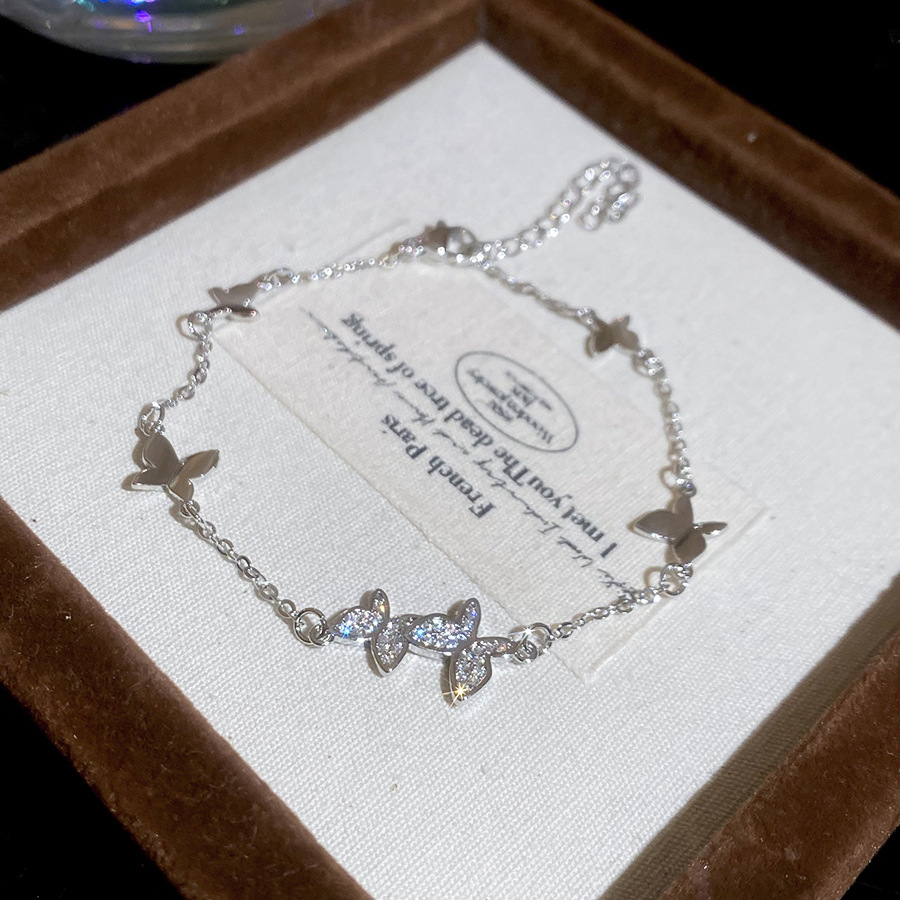 Korean Style Ins Zircon Butterfly Sweet Elegant Temperament Everyday Versatile Bracelet Light Luxury High-end Feel Jewelry for Women