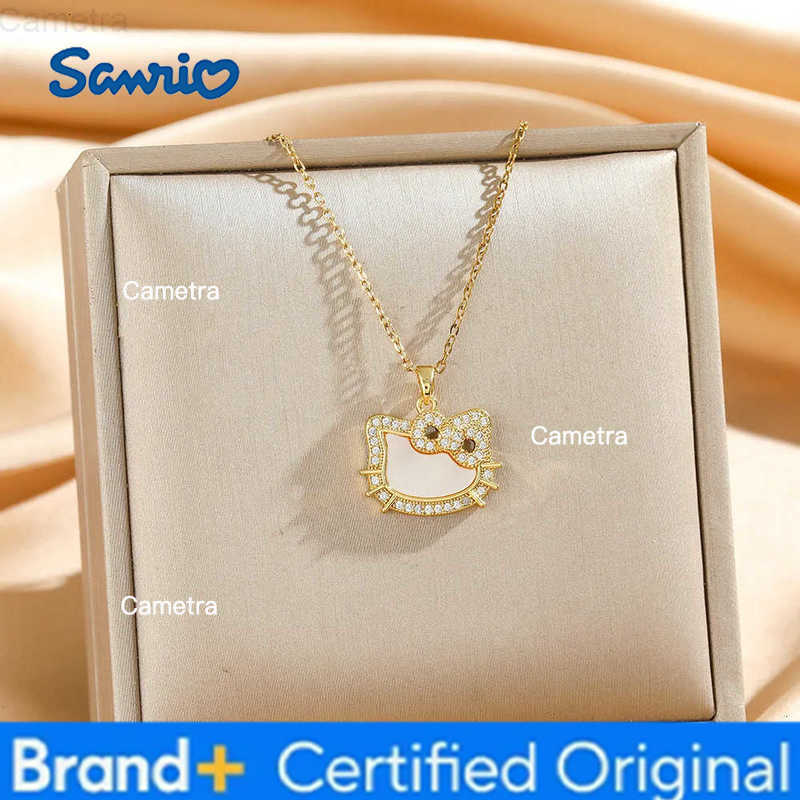 Sanrio Sweet Cartoon Zircon Hello Kitty Necklace for Women Girls Cute Shell Hollow Kitty Jewelry Accessories Christmas Gifts H251229