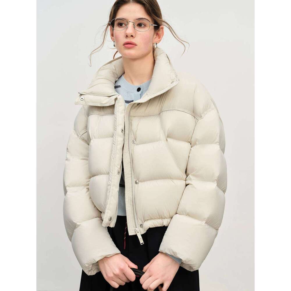 Winter 2025 Women Cloud-Like Puffer Coat - Stand Collar Short Down Jacket Lazy Chic Style Glossy Finish For Casual Comfort