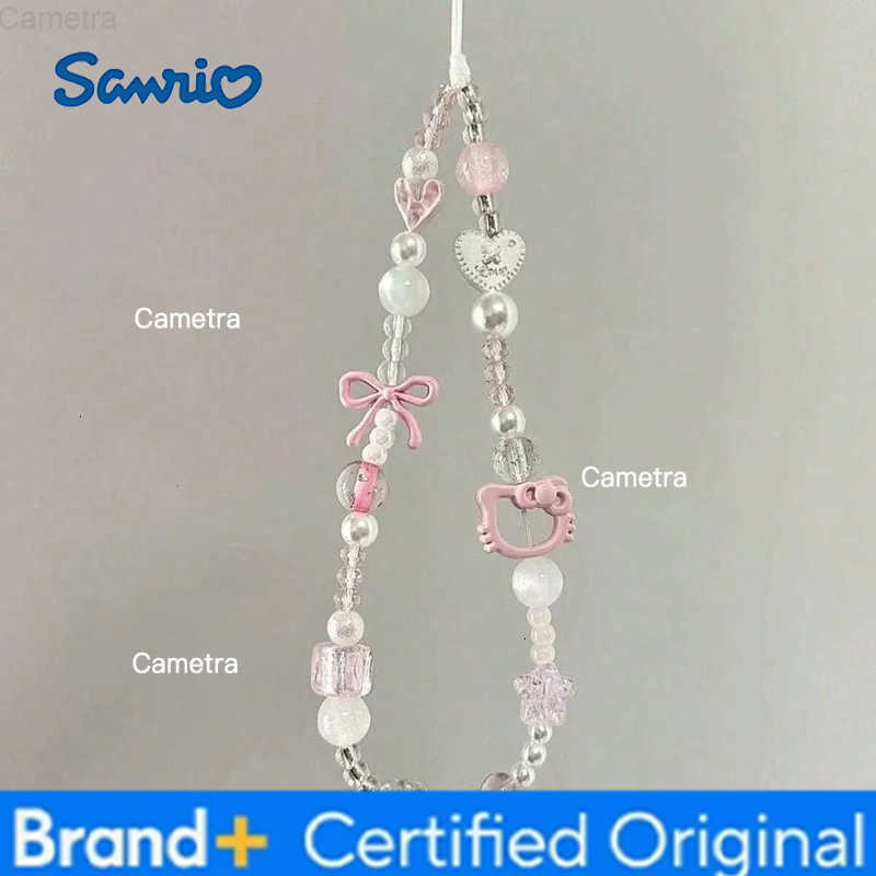 Sanrio Cute Hello Kitty Cat Pink Phone Chain Beaded Chain Keychain Jewelry Camera Hanging Rope Cartoon Kitty Phone Strap Gift H251229