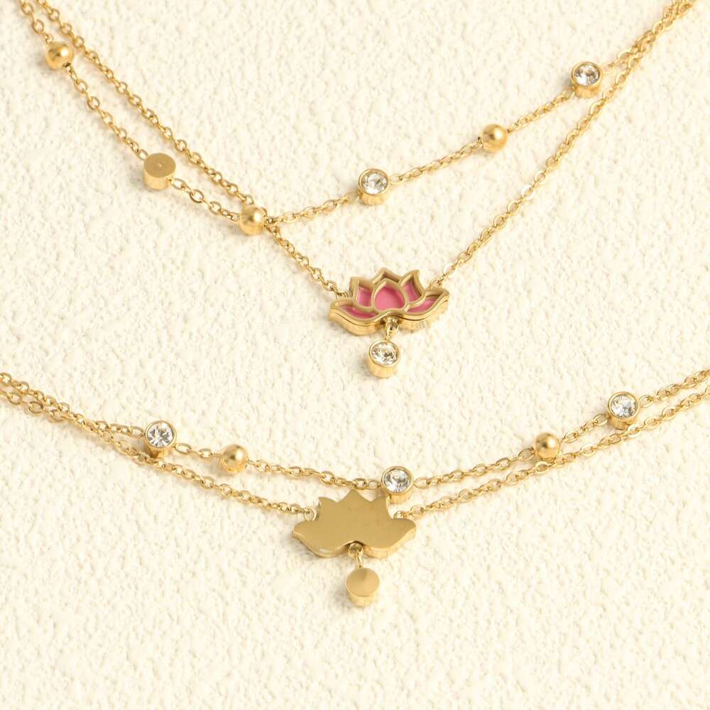 Cross-Border Trade Lotus Zircon Pendant Layered Anklet Fashion Commuter Women Natural Trendy Jewelry Versatile
