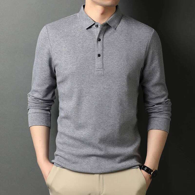 New Men's Casual Long Sleeve Polo Shirt Fashion Solid Color Top