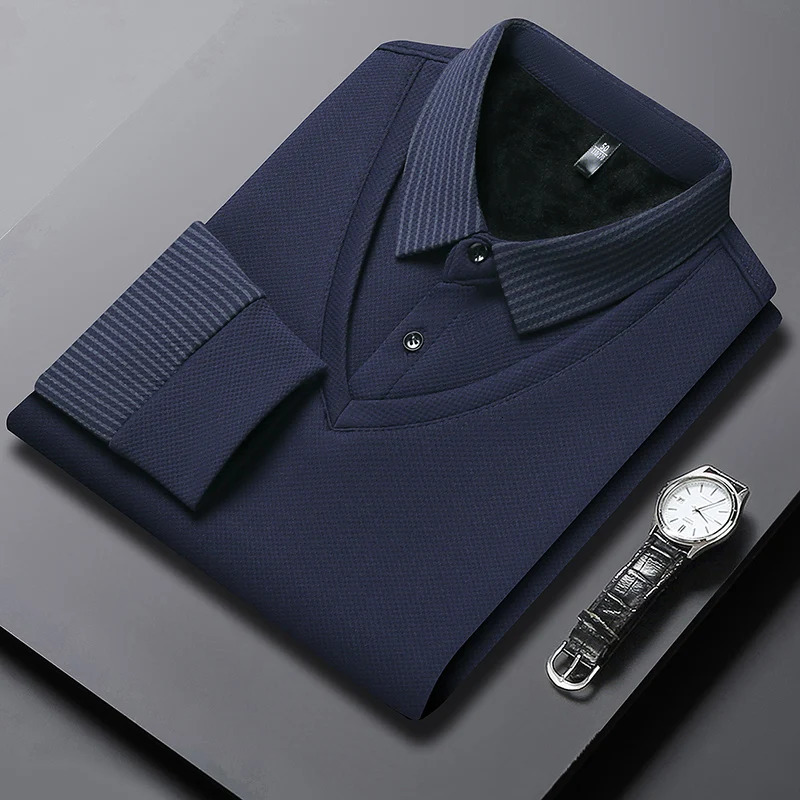 Mens HighEnd Quality 2024 Autumn Striped Long Sleeved TwoPiece Polo Shirt Fashion Lapel TShirt Wear 251219