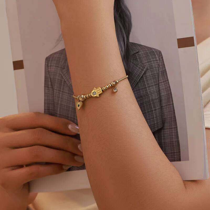 ZAKOL New Devil's Eye Peach Heart Pendant Stainless Steel Bracelet for Snake Bone Chain Bracelets Women's Fashion Jewelry