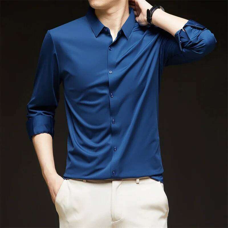 New Men's Business Casual Long Sleeved Solid Color Shirt Resistant Wrinkle Free Comfortable All Season Versatile Top