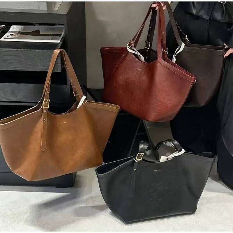Luxury Wing Style Leather Tote Bag Belt Buckle Adjustable Underarm Shoulder Bag Large Capacity All Match Open Handbag XIU LAI SI