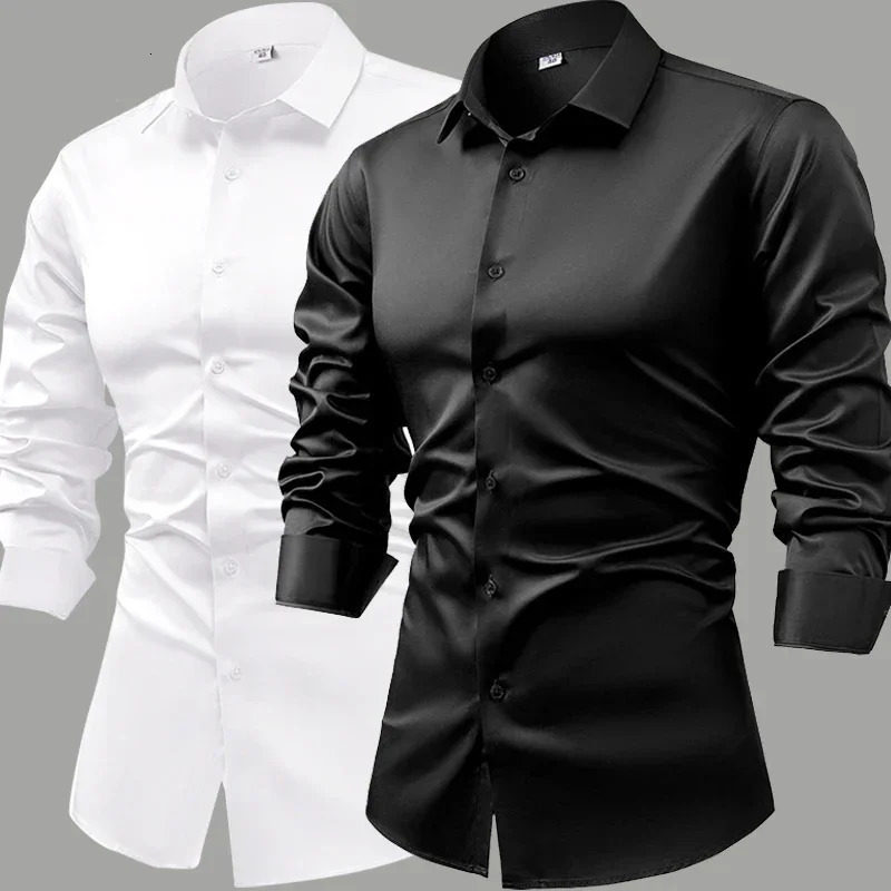Silk cotton long sleeved shirt mens pure white shirt 2025 spring high-end sense inch shirt casual business suit formal wear 251224