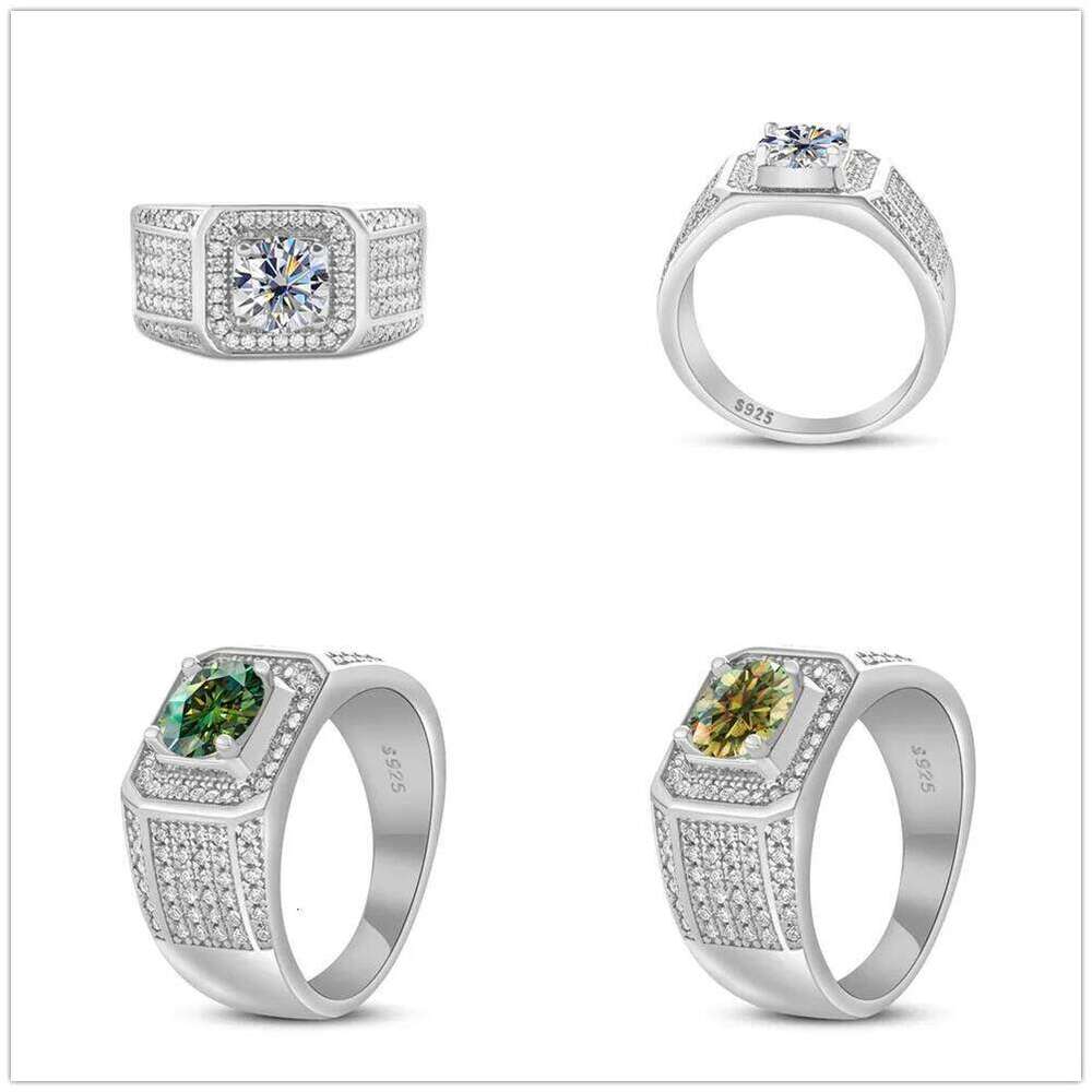 1ct 6.5mm D Color Moissanite Ring 925 Sterling Sliver Plated 18k Eternity Band Hip Hop Rings for Man Party Sparkling Jewely 88e