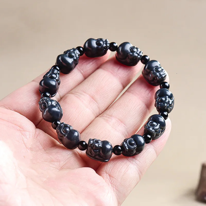 Natural Real an Ink Jade Six Character Mantra Beads Bracelet Charm Jewelry Bangle Fashion Accessories Gift for Women 251219
