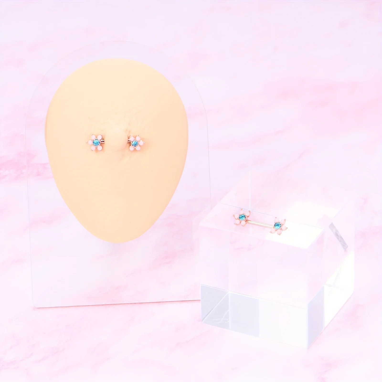 2pcs 14G Nipple Ring Set For Women Nipple Piercing Jewelry Stainless Steel Flower Barbell Nipple Ring Set 251224