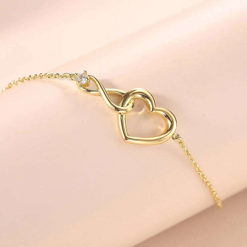Heart Bracelet for Women Crystal Infinite Love Aesthetic Korean Gold Color Chain Bangles Wedding Accessories Bride Jewelry H058 25H1229